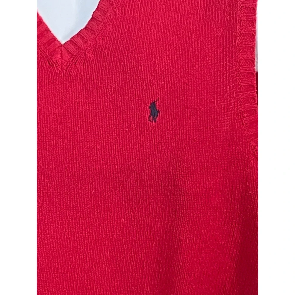 Polo Ralph Lauren Mens XL Red V-Neck 100% Cotton Knit Sweater Vest Navy Pony